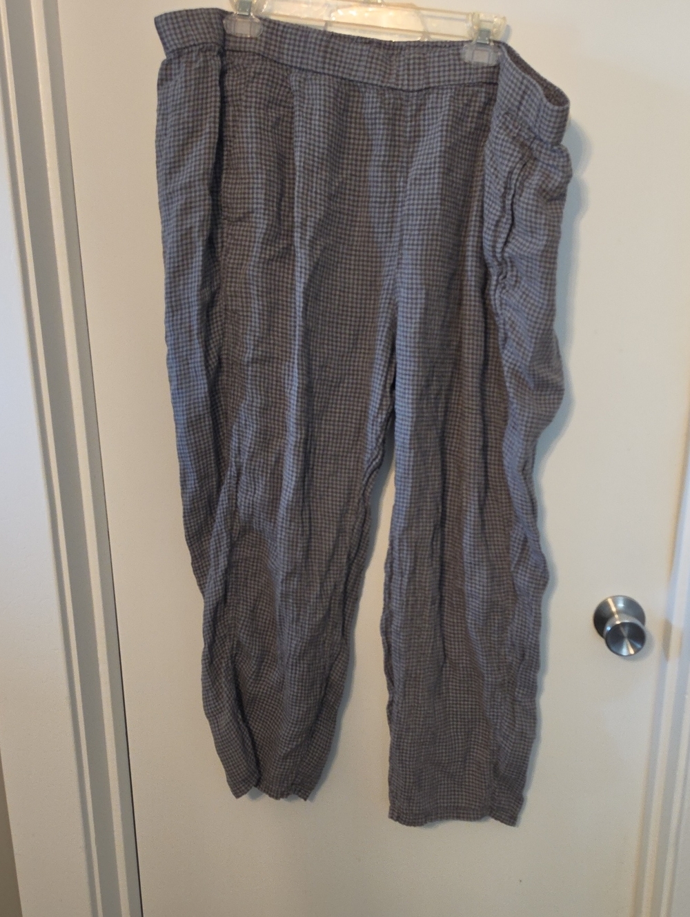 Eileen Fisher Blue-Gray Checked Straight Leg Pants